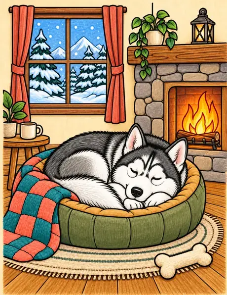 Colored preview of Cozy Fireside coloring page